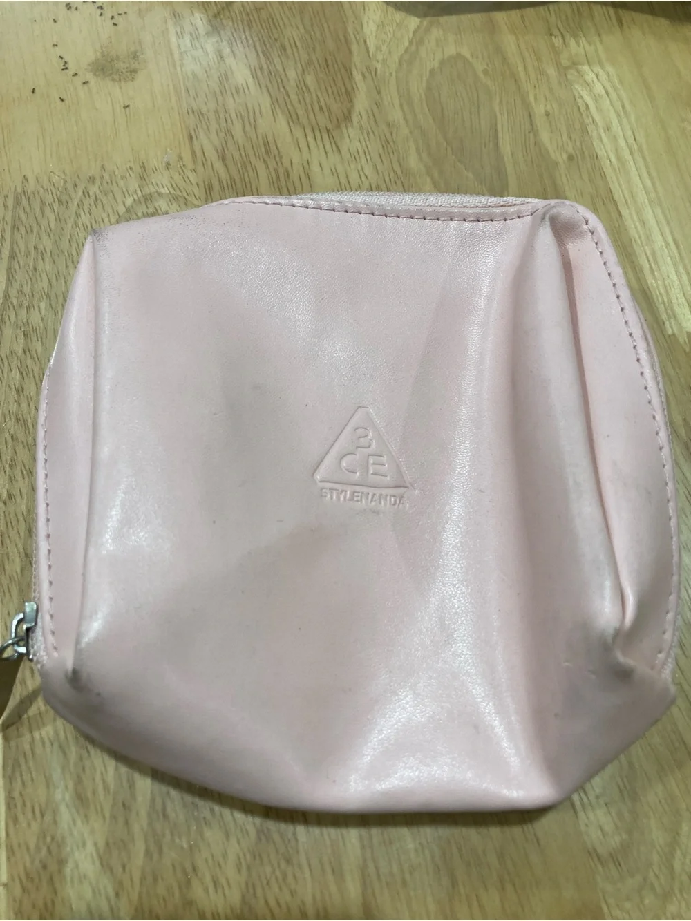 3CE Light Pink Cosmetic Pouch with Zip Closure